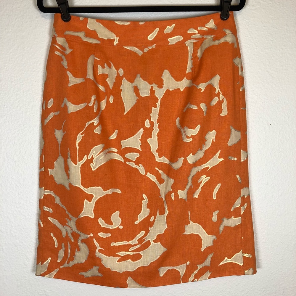 J. Crew orange gold cream linen skirt size 8
